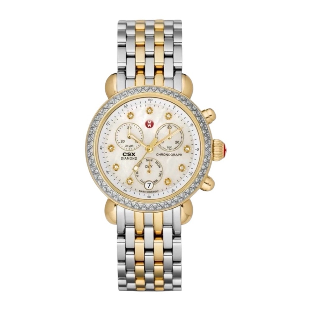 Michele CSX Signature Diamond Chronograph Two Tone Watch Swiss Made